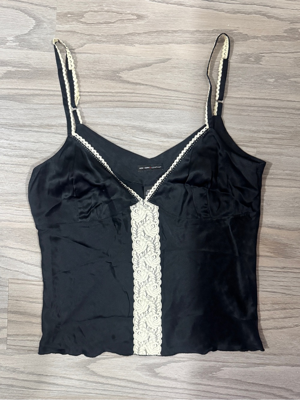 New York & Co 100% Silk Lace Beaded Cami Black Cream Coquette Y2K Style 14